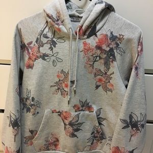 Obey grey flowered long sleeve hooded sweatshirt.